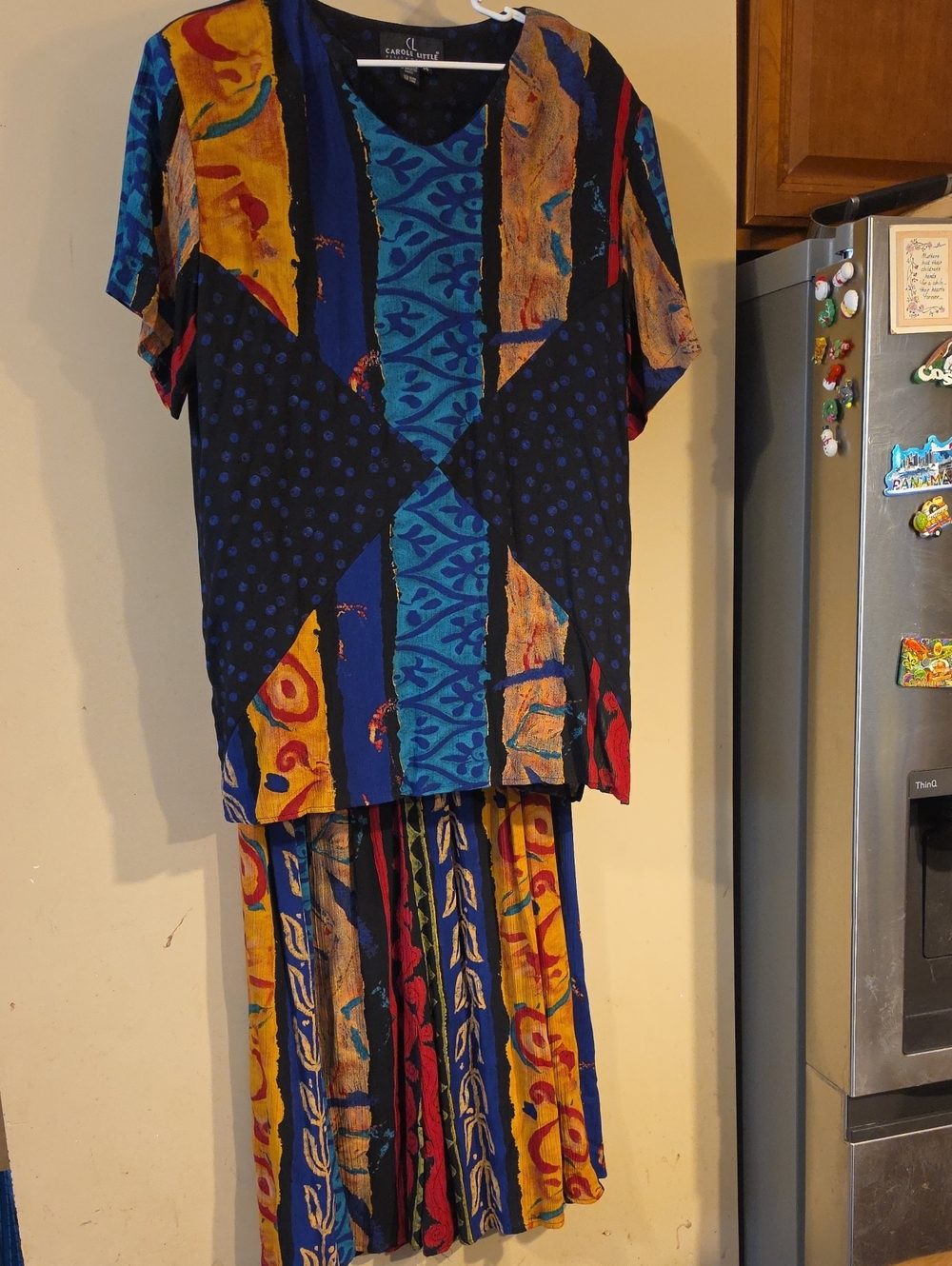Carole Little Multi-Color Patterned Wide Leg Set Top And Skirt Size 14 Euc